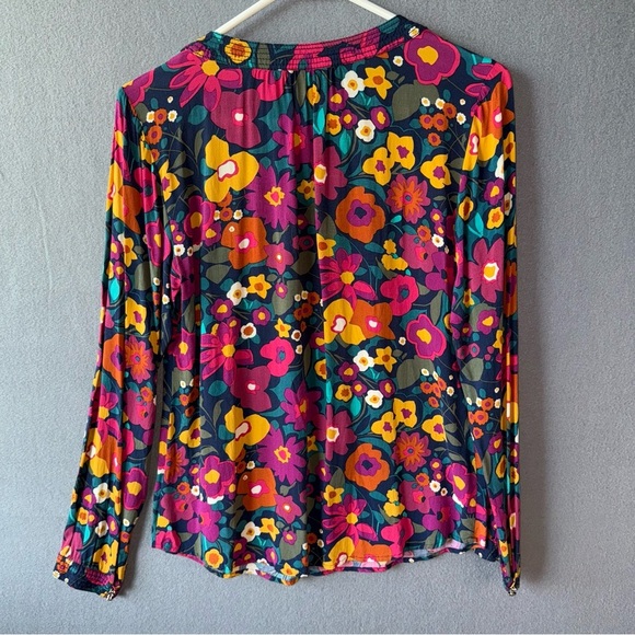 Talbots Multicolor Floral Long Sleeve Flowy Blouse XS BLUE PINK YELLOW GREEN - Picture 2 of 13